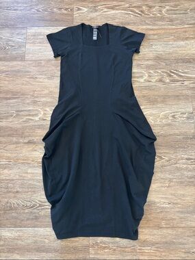 Lilith Paris Short-Sleeve Avant-Garden Bodycon Balloon Hem Midi Dress Women's M